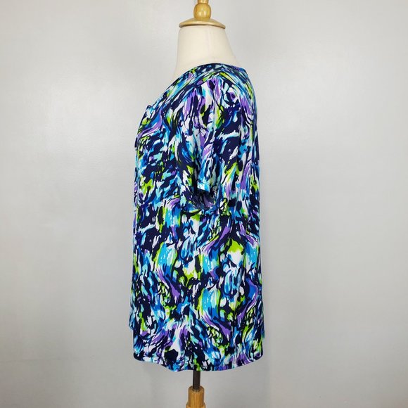 Liz & Me Colorful Fun Short Sleeve Pullover Stretchy Top Size 1X (18/20W) - Picture 4 of 12